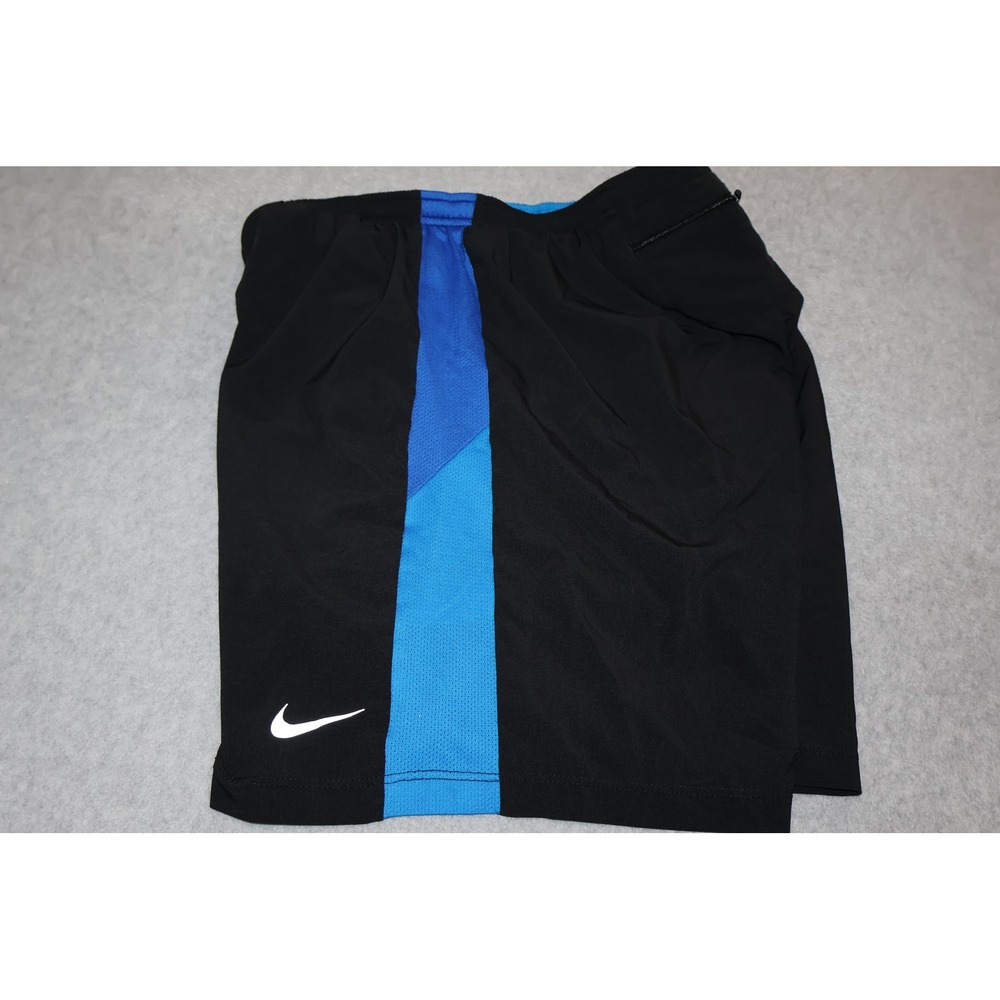Nike Dri-FIT Lined Running Shorts Mens Large Black Blue Swoosh Gym Workout